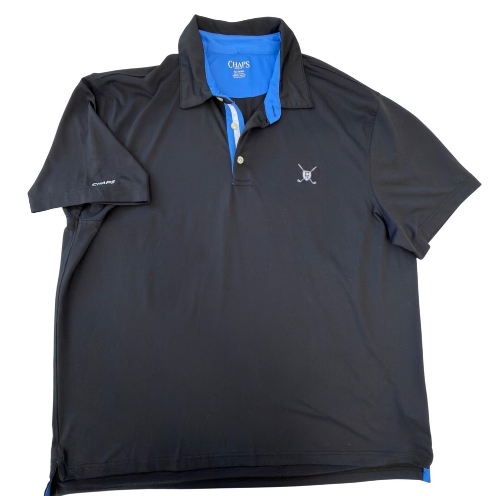 Chaps Golf Mens XL Polo Shirt Black Blue Performance Stretch Short Sleeve Logo
